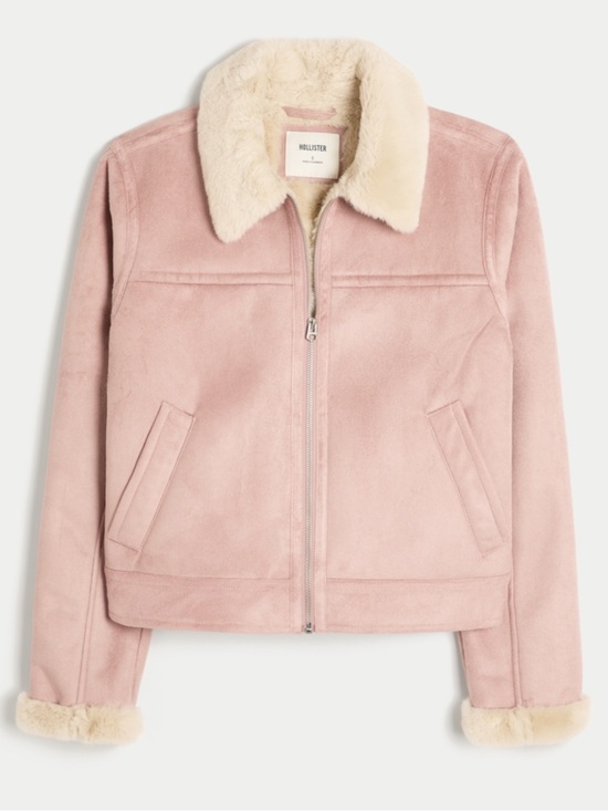 Hollister Jackets & Blazers - Hollister Blush Faux-Suede Jacket with Cream Faux Fur Collar - Size Small